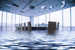 flooded conference room in office